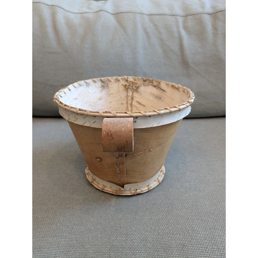 Vintage‎ Birch Bark Basket Native American Ojibwe Hand Made 7''